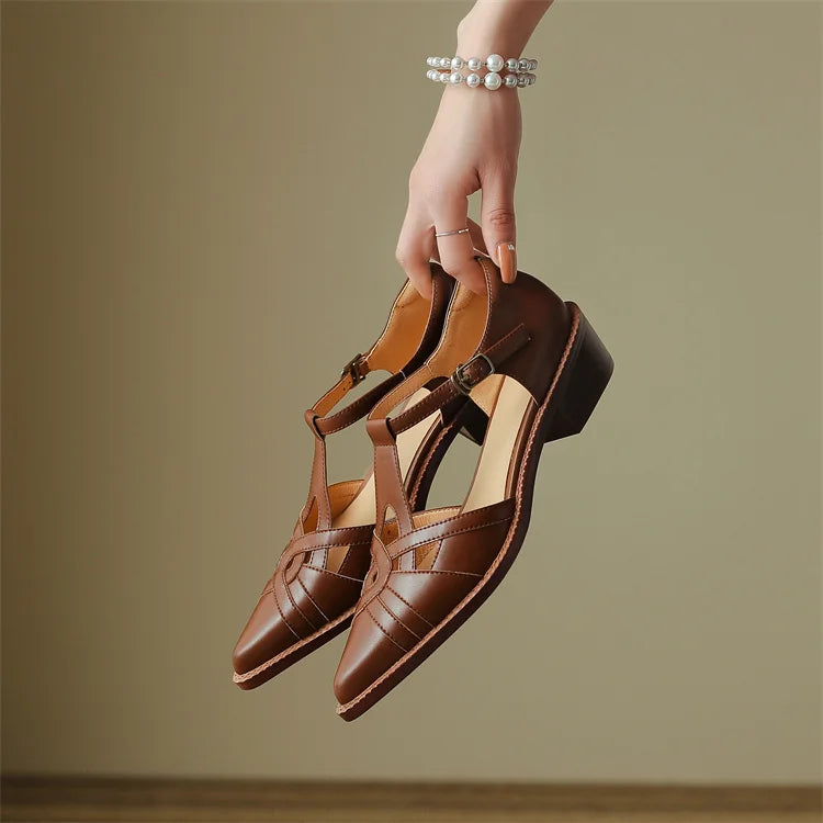 2024 Summer Women Shoes Pointed Toe Chunky Heel Shoes for Women Med-Heel Women Sandals Giadiator