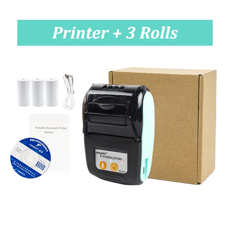 PT210 Mini Receipt Printer 58mm Portable Thermal Ticket Printer Android IOS Windows Wireless Bluetooth List Bill Maker With Plug