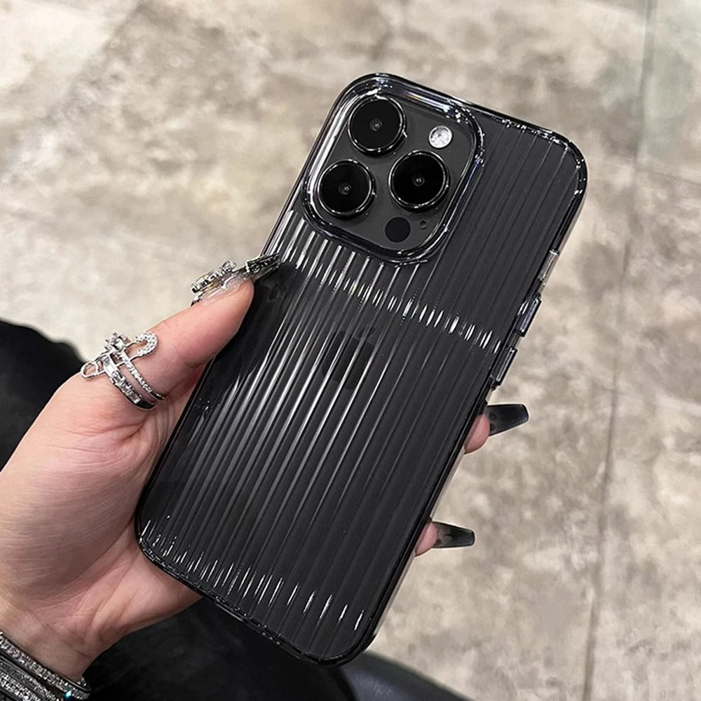 Transparent Phone Case For iPhone 16 15 11 12 13 14 Pro Max Soft Corrugated Silicone Bumper Back Cover Clear Case