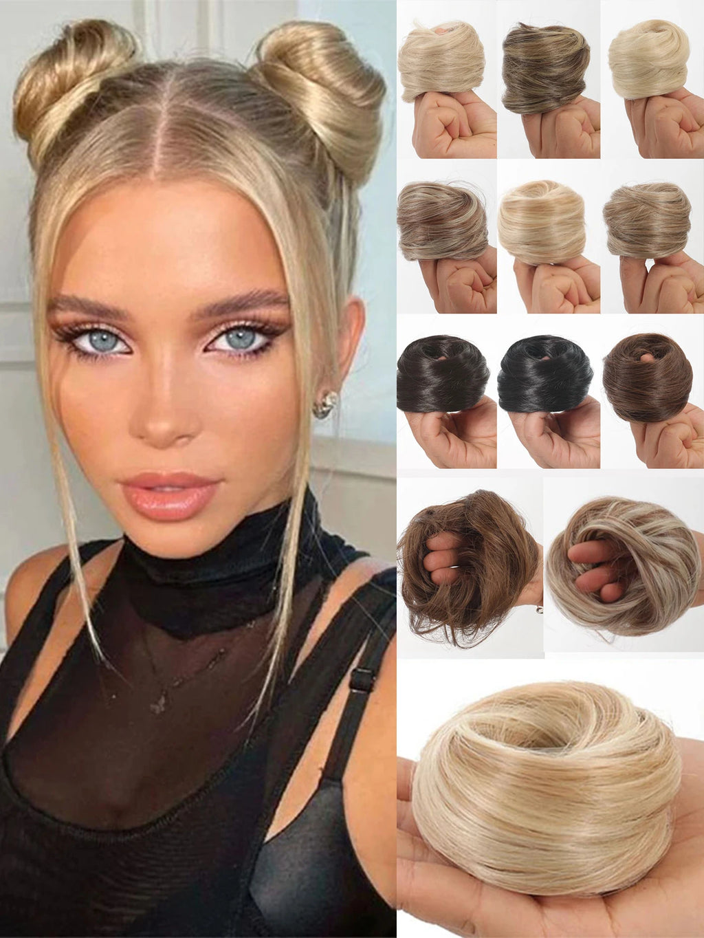 YELOWTIM Synthetic Chignon Elastic Rubber Band Fake Hair Bun Clip in on Hair Tail Extension Updo Hair Piece Ponytail For Women