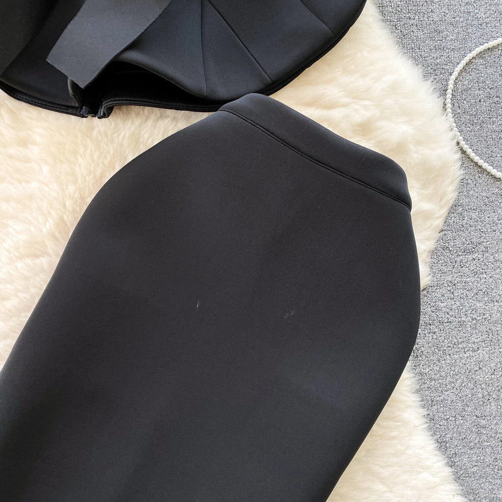 Sexy One-oulder Banded Waist Gown Set with Pleated Skirt Two-Piece Ensemble Courtly Sle Versatile Top f-length A-Line ...