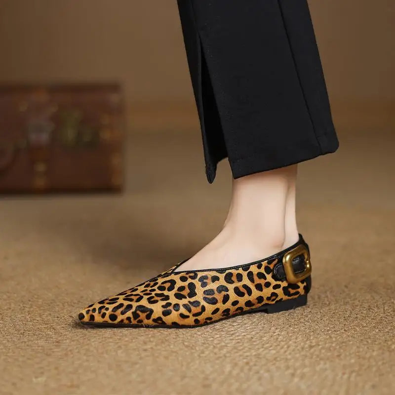 MORAZORA Size 34-43 Ins Genuine Leather Flats Women Pointed Toe Modern Shoes Leopard Flat Shoes Ladies Office Dress Shoes