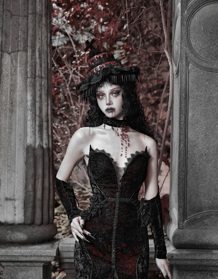 Original Gothic Love Velvet Flash Fishtail Dress 2025 Autumn New Japanese Sexy Girl Slim Elegant Long Halloween Lolita Dresses