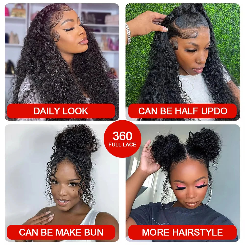 300% Density 13x6 13x4 Deep Wave Frontal Wigs Human Hair 40 46 Inch Curly Human Hair Wigs 360 HD Full Lace Frontal Wig For Women