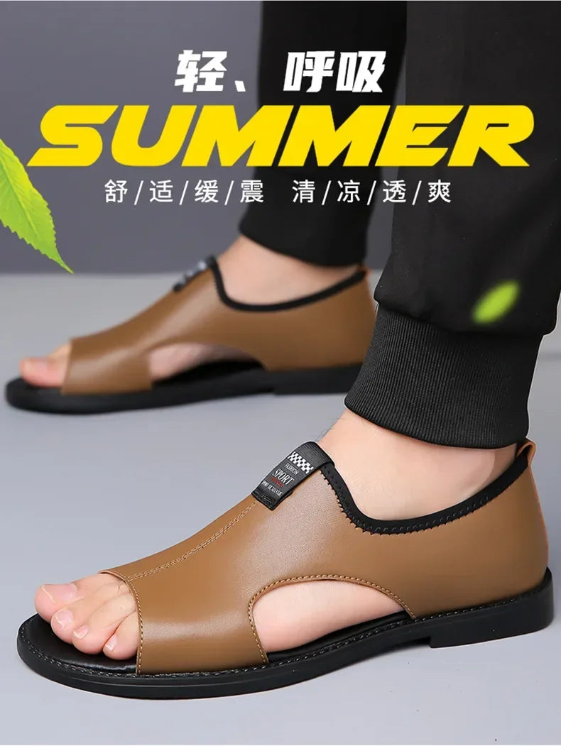 Sandals for Men Brand Casual Shoes Outdoor Fashion Men's Slippers Comfortable Beach Shoes High Quality Leather Man Flat 2025