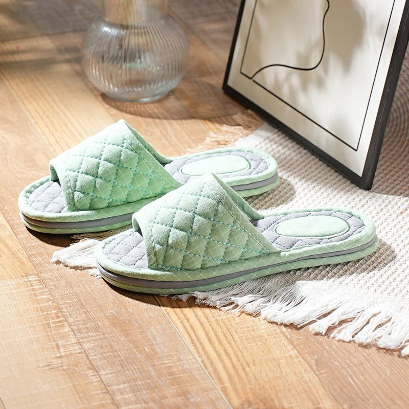 New Pure Cotton Thiened Tee-Layer Simple ex Soft Bot Noise Reduction Indoor Home Floor Slippers Couple Home oes