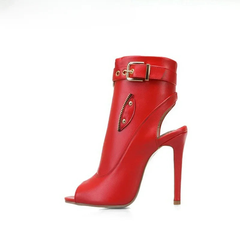 Summer Sandals Zipper Ankle Boots For Women 11cm Stiletto High Heels Shoes Peep Toe Zipper Ladies Big Size 34-50 F1505