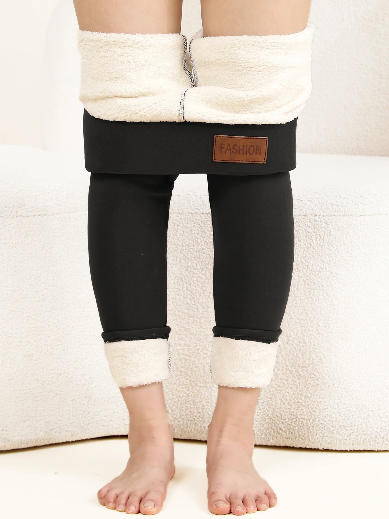 Women Leatherlabel Fleece High Waist Leggings Super Warm Winter Skinny Stretch Prevent Cold Leggings Casual Slim Pants