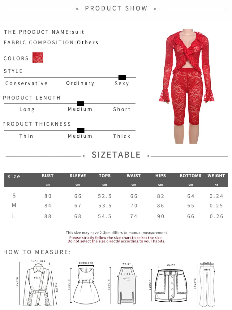 Weird Puss Jacquard Sexy Women 2 Piece Set Coquette Full Sleeve Ruffles Crop Tops+Bike Shorts Matching Clubwear Summer Outfits