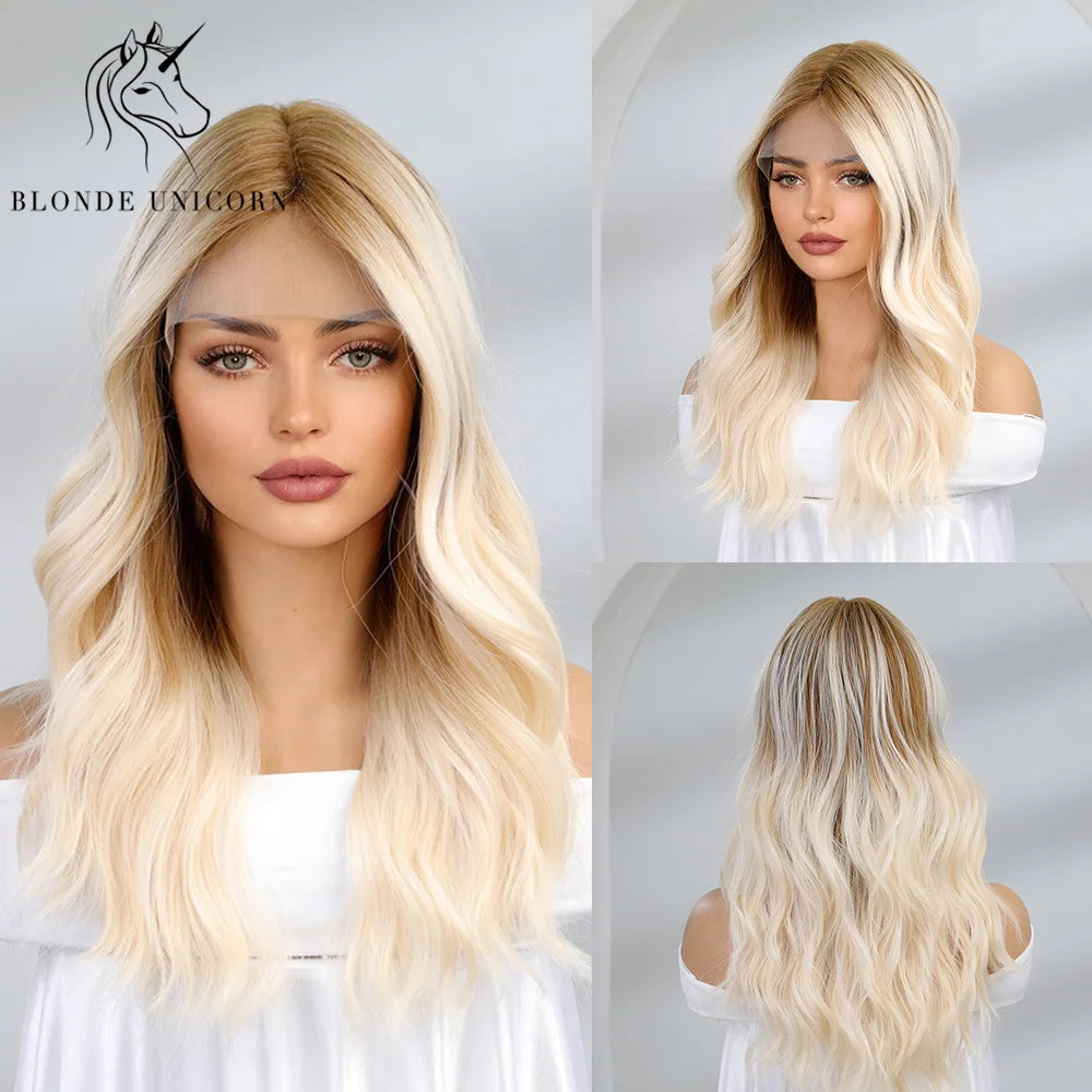 Blonde Unicorn Lace Front Wig Blonde Wave Wig Hair Synthetic Wigs for Black White Women Daily Party Cosplay Heat Resistant Hair