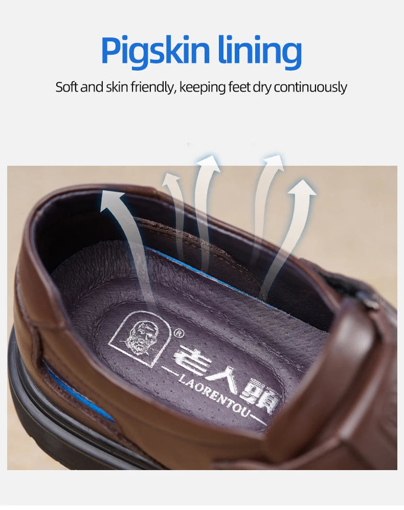 LAORENTOU leather sandals, men's breathable hollow hole shoes, toe wrapped cowhide, anti slip and wear-resistant casual  shoes