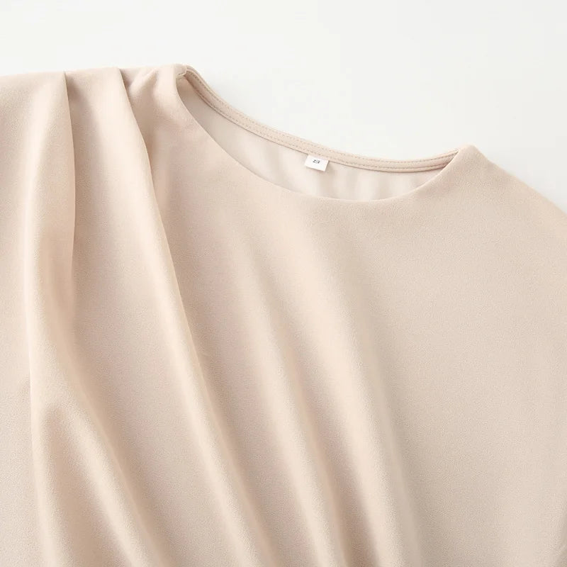 TRAF Women's Ruffled Khaki Dress Summer 2025 Woman Chic Evening Dress New In Dresses Midi Ruched O-Neck Sleeveless Long Vestidos