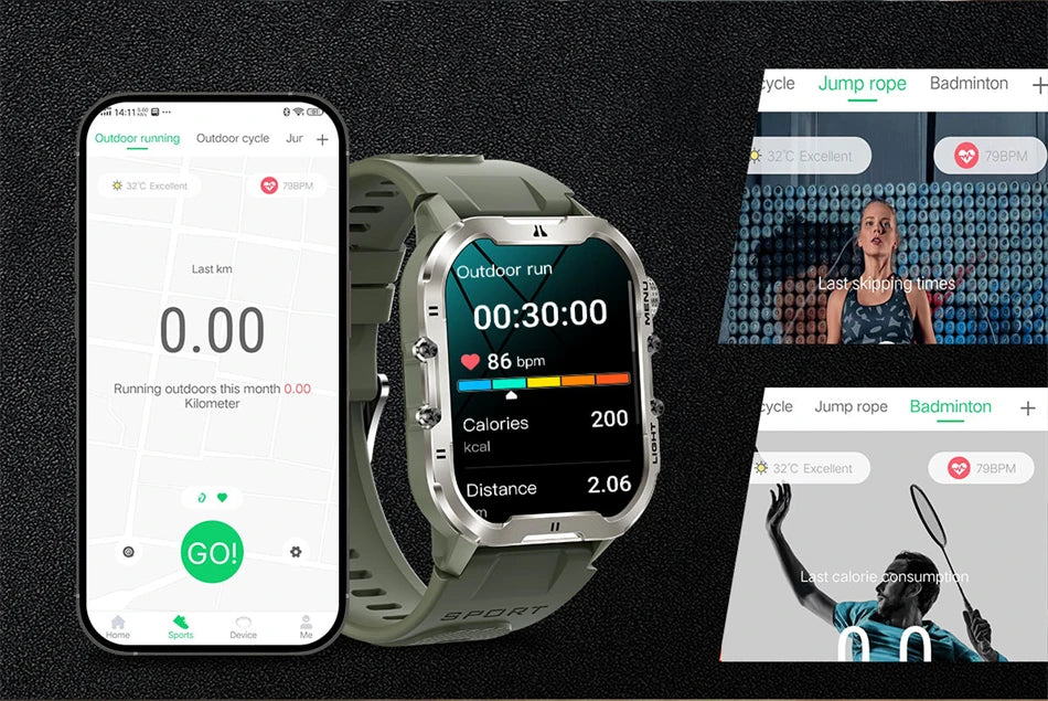 2024 New For Xiaomi Military Smart Watch Men Outdoor Sports Flashlight Fitness Watches Health Monitor 1.96" BT Call Smartwatch