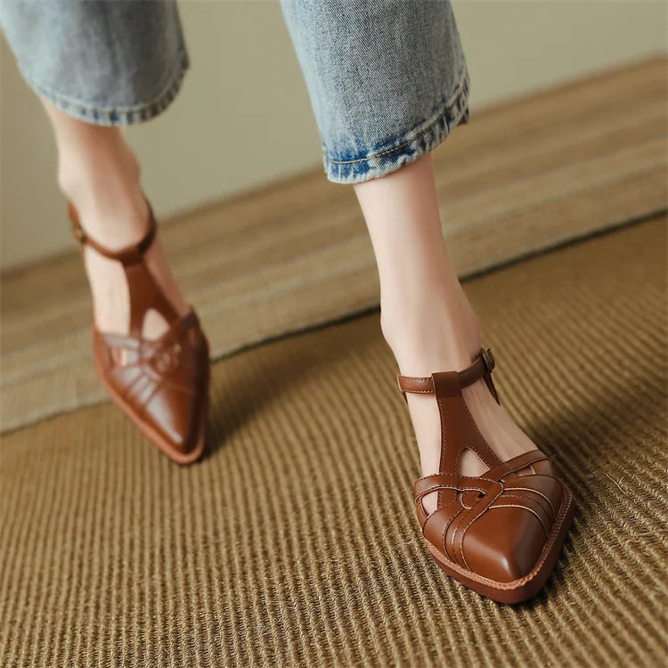 2024 Summer Women Shoes Pointed Toe Chunky Heel Shoes for Women Med-Heel Women Sandals Giadiator