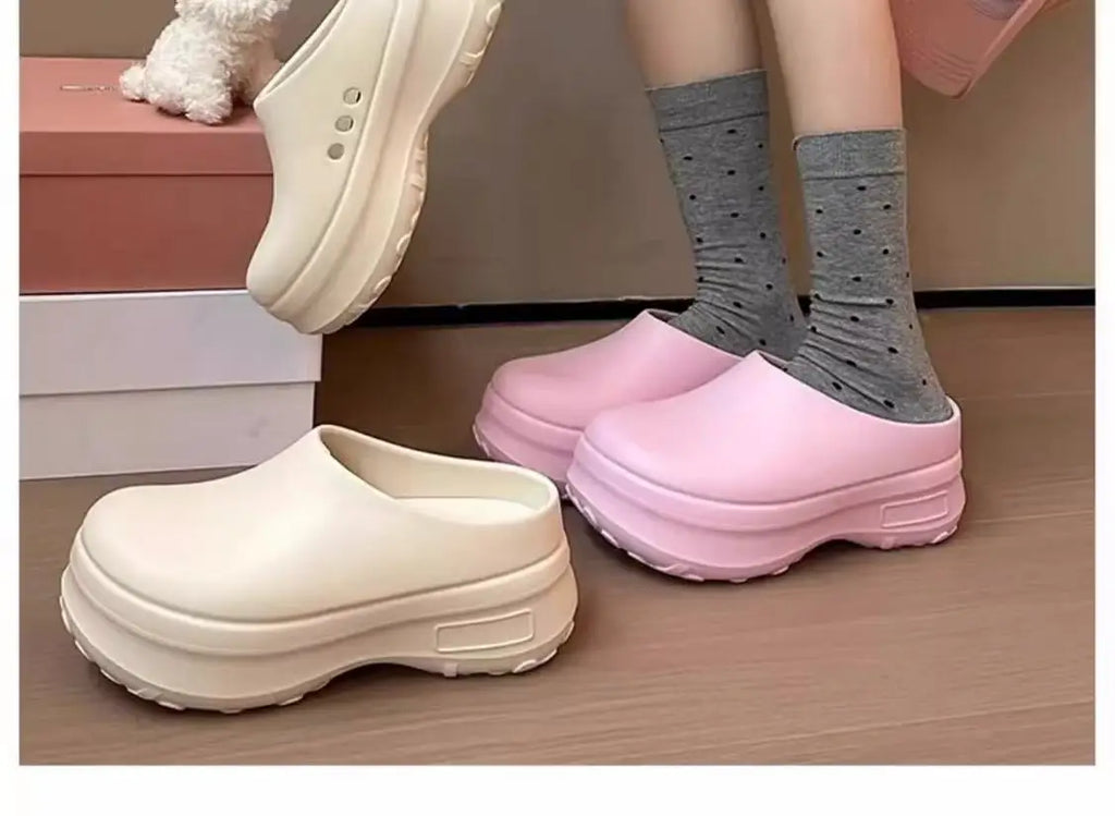 Women's Slippers Minimalist Fashion Air Cushion Soft 5CM Platform Non Slip Sandals Breathable Couple Style Heightened Chef Shoes