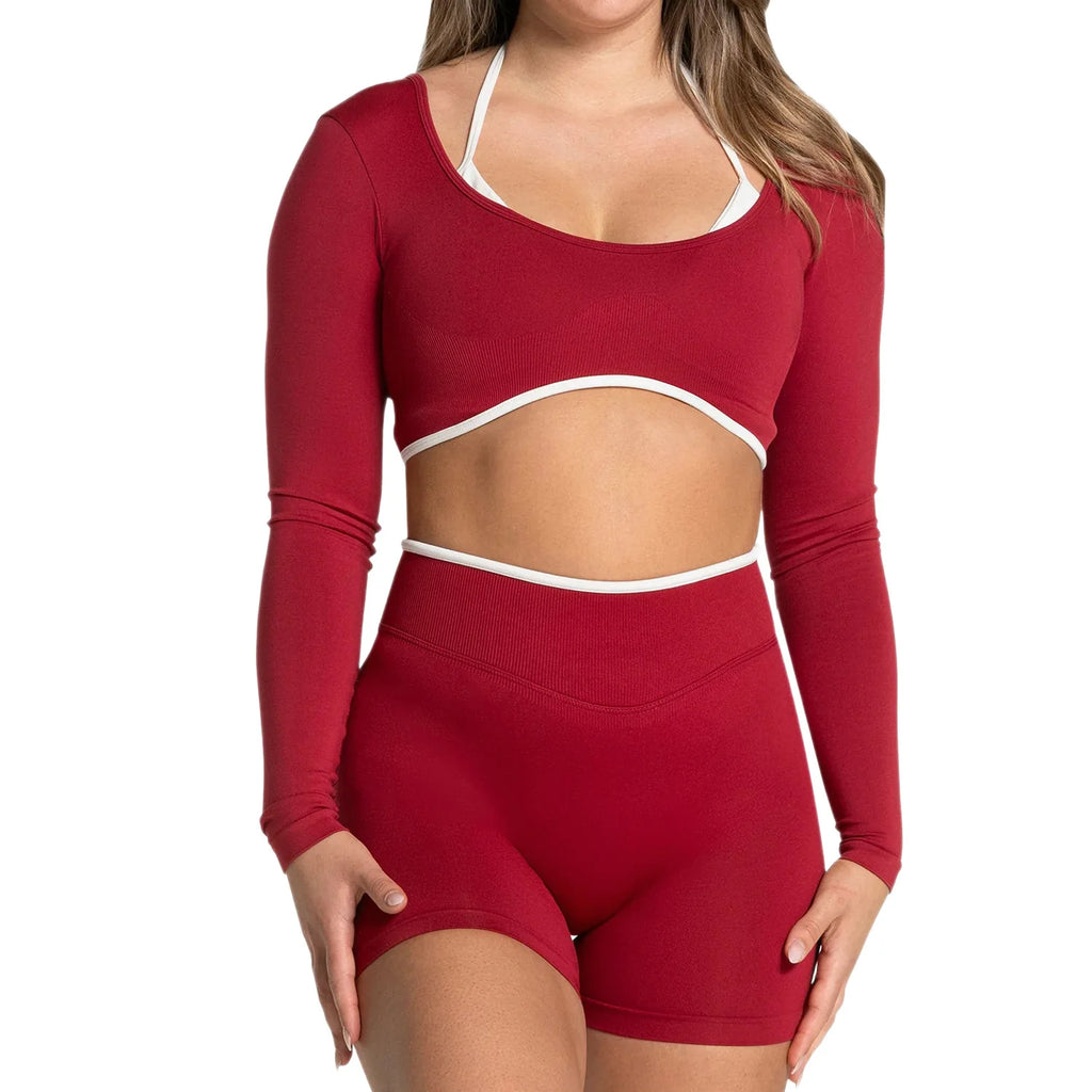 Seamless Fake Two-piece Long Sleeved Yoga Top  Women's Running and Fitness Sports Top Suit Top