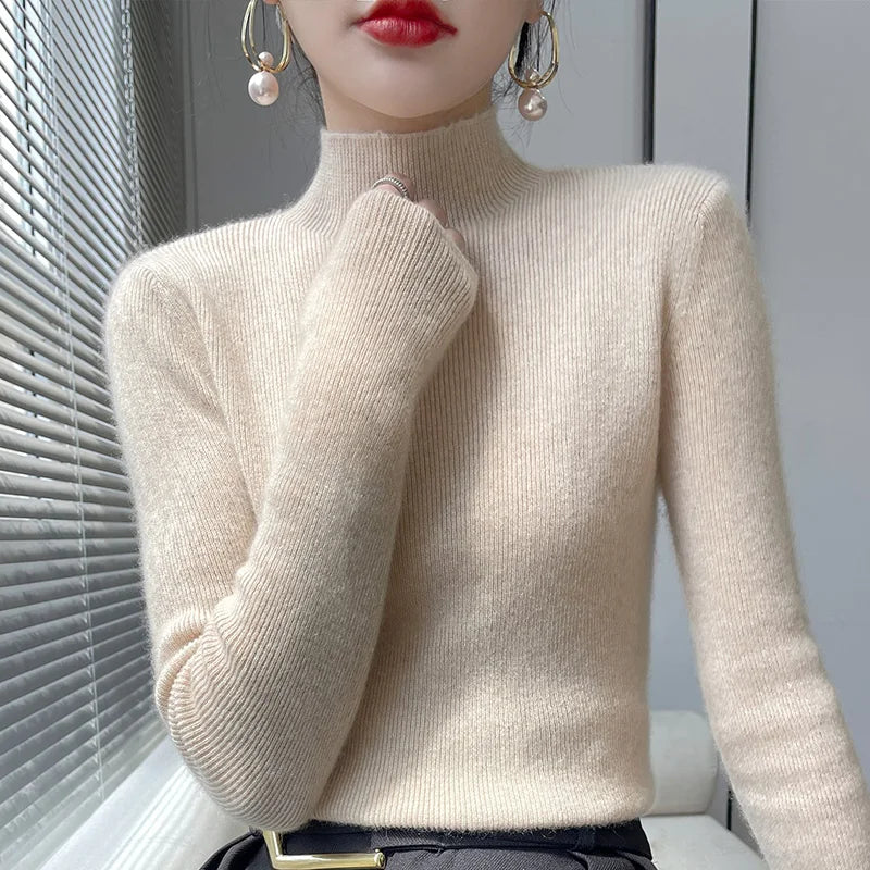 Female Slim Fit Women Sweater 2025 Autumn Winter Turtleneck Thickening Warm Soft Pullovers Ladies Solid Versatile Knitted Tops