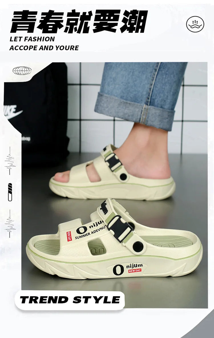 Summer Shoes Men Men's Sandals Anti-odor Thick Bottom Home Slippers Male Fashion New Anti-slip and Wear-resistant 2025 Eva Beach