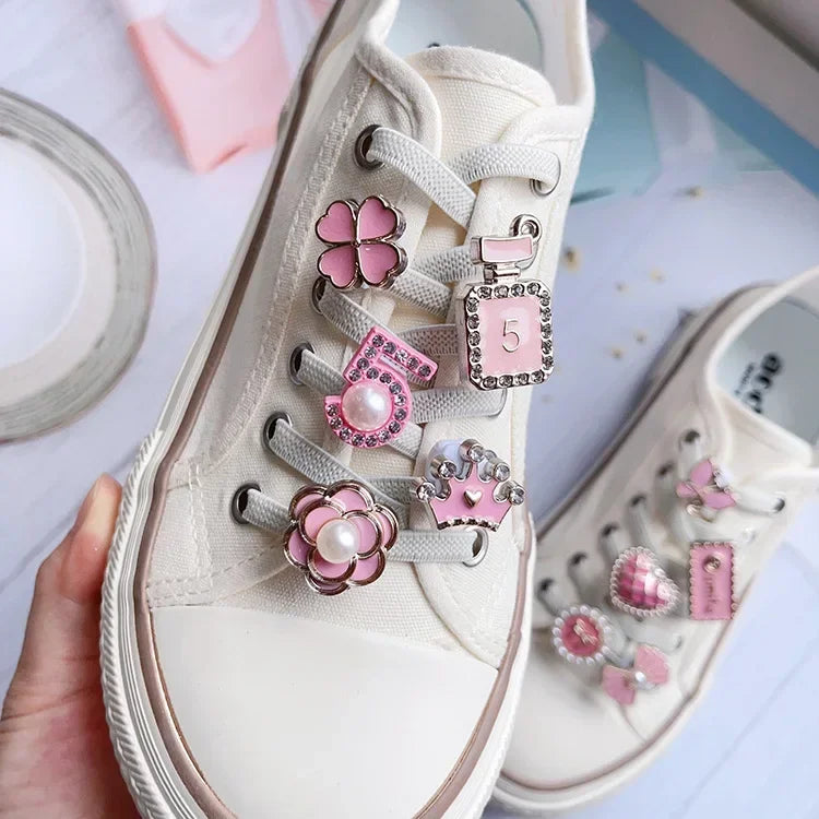 1 PCS Girls Pink Shoelace Charm Buckle Shoe Laces Charms for Sneakers Shoes Decorations Fashion DIY Shoelaces Accessories New