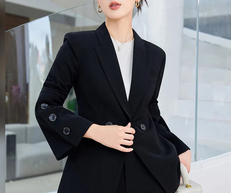 Yitimuceng Slim Blazers for Women 2024 Office Ladies New Fashion Long Sleeve Coats Solid Lapel Double Breasted Pant Suits