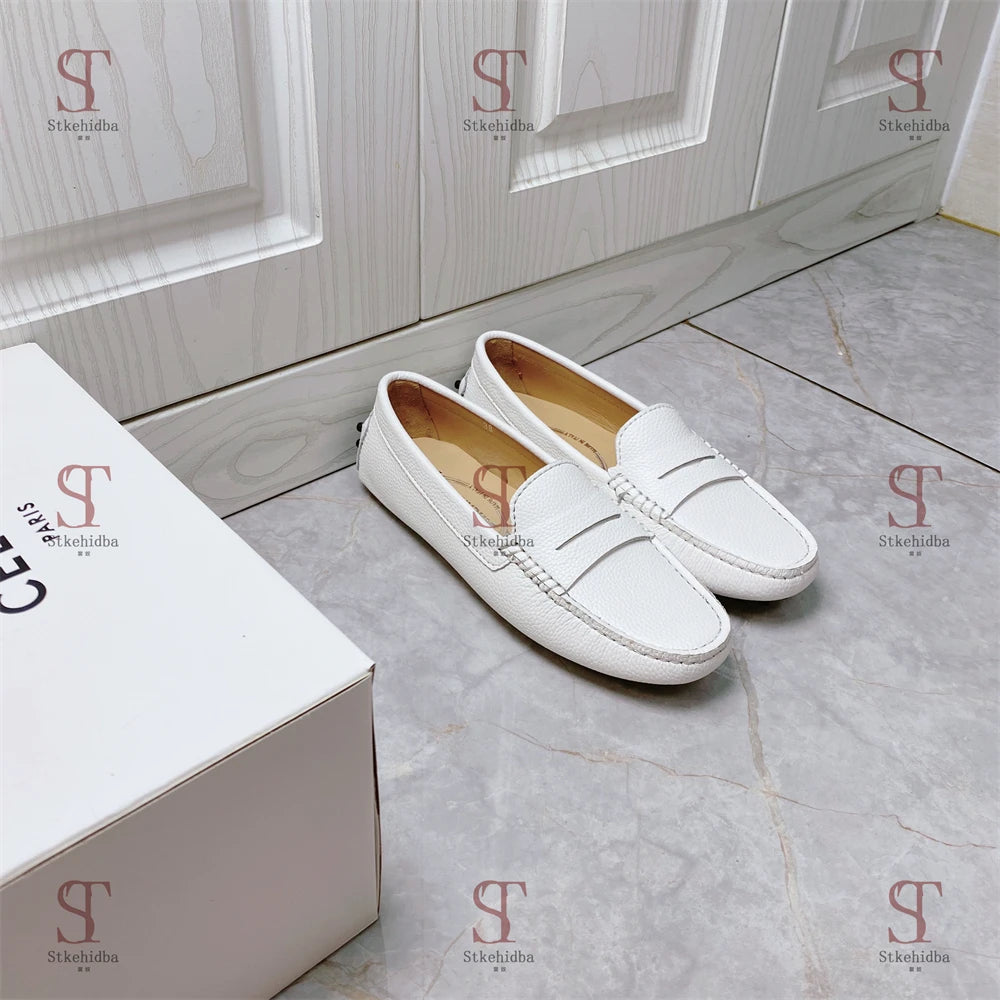 120 Genuine Leather Woman Shoes Square Toes Shallow Slip-on Loafers Shoes For Woman Real Leather Daily Shoes Plus Size 34-42