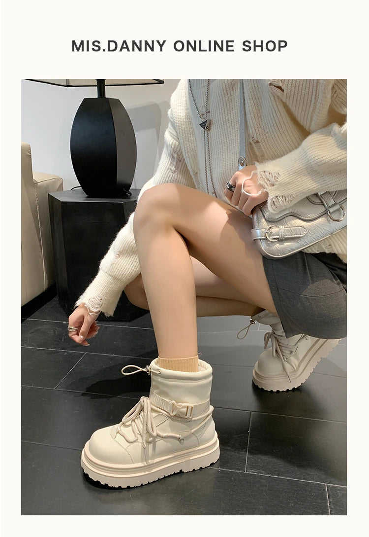Women's Snow Boots Winter Ankle-length Flat Thick Sole Warm Cotton Shoes Short Plush Women's 2024 Casual Boots Style Flat With