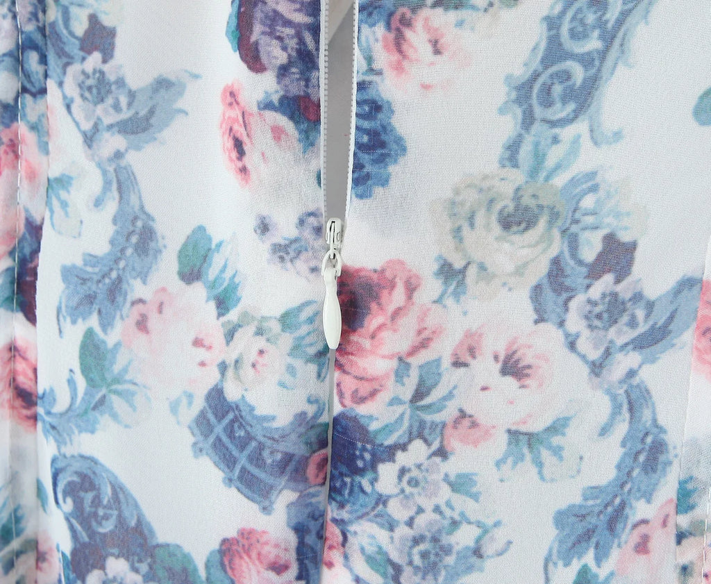 YENKYE Boho Blue Floral Print Mini Dress Women Puff Sleeve Lace Spliced A-line Beach Holiday Summer Dresses 2025 Short Robe