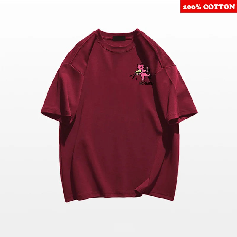 ins Cute Cartoon Print T-shirt Women's Summer 2025 New 100% Cotton Short sleeves American style T-shirt Y2k Top Female clothing