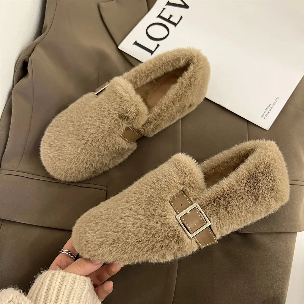 Autumn Women's Flat Shoes New Keep Warm Fur Flat Slip on Casual Shoes for Women Loafers New Fashion Light Women's Walking Shoes