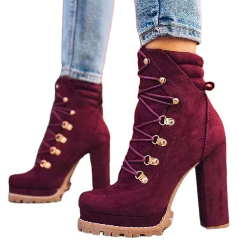 European and American Suede Short Boots 2023 Autumn and Winter New Waterproof Platform High Heel Style Short Boots Zapatos Mujer