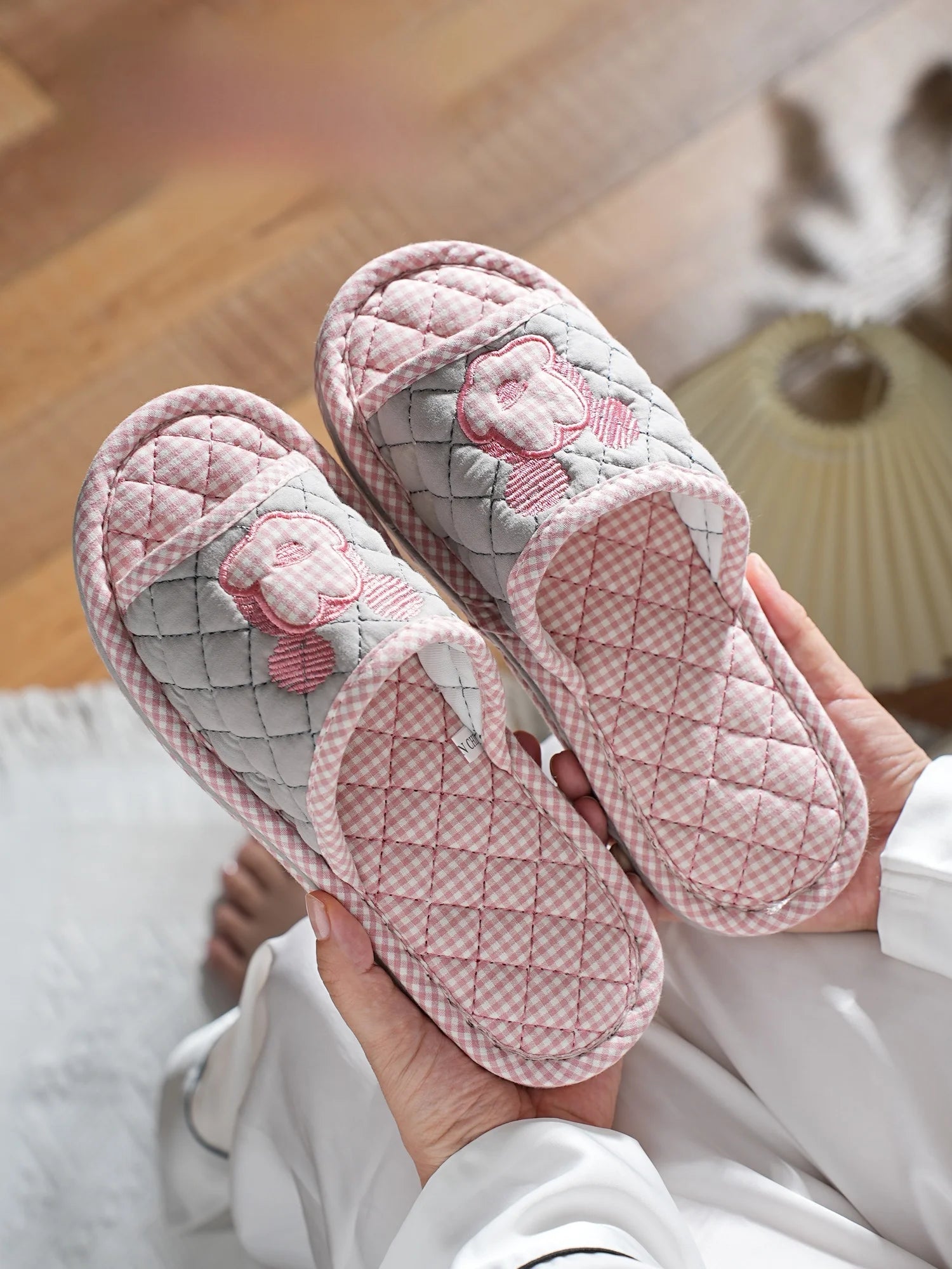 New Pure Cotton Thiened Tee-Layer Simple ex Soft Bot Noise Reduction Indoor Home Floor Slippers Couple Home oes