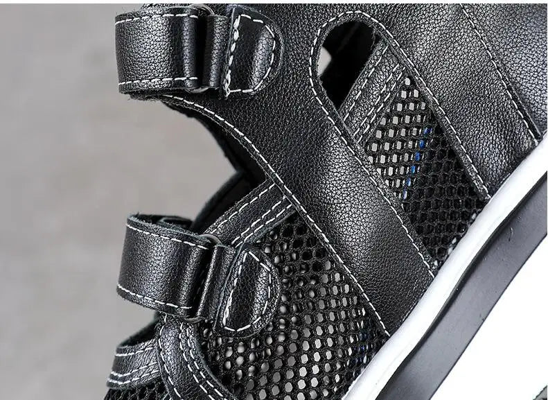 10cm Air Mesh Genuine Leather Platform 2025 Wedge Flats Sneakers Hook Summer Women Comfy Fashion Chunky Sneaker Sandals Shoes