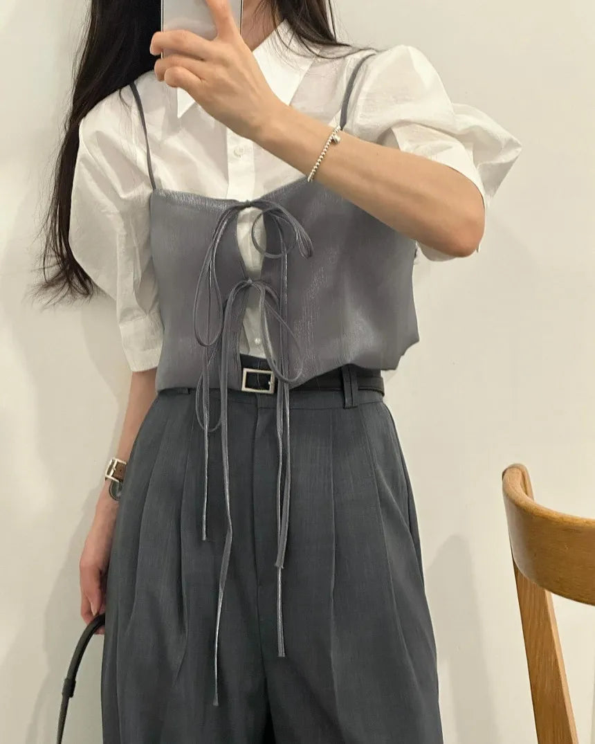 Chic Summer Loose ort Svel Vest Women's Faion Design Collar Tied Casual Versatile Layering Top Chinese Brand