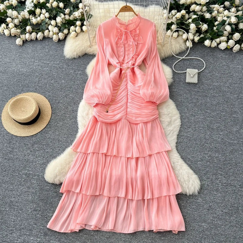 Elegant Lace Splice Mermaid Dress Autumn Clothes Women Lantern Sleeve Bodycon Maxi Long Dresses Evening Party Club Dress Vestido