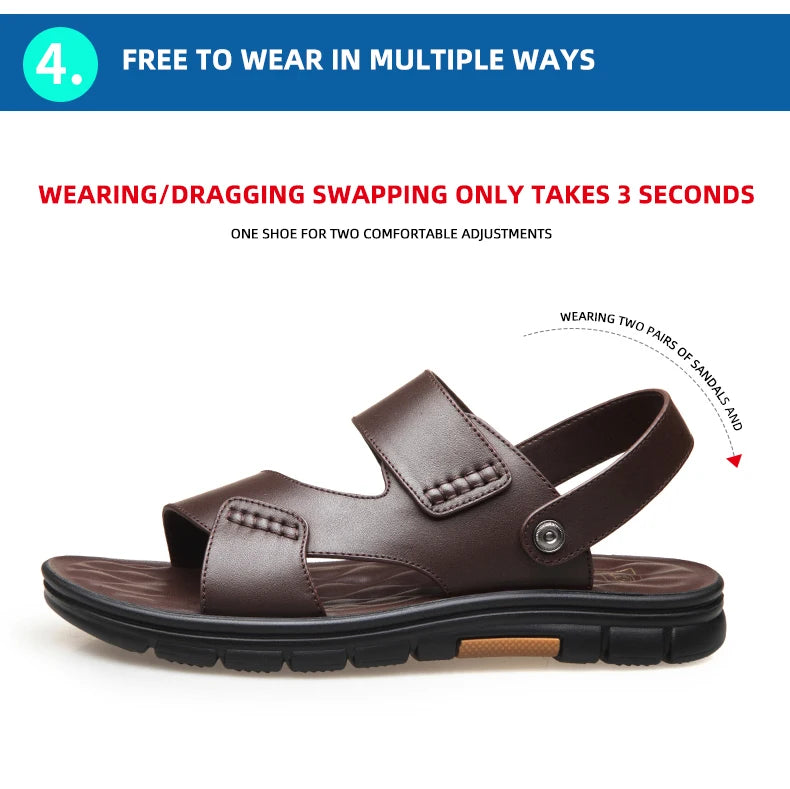 Laorentou Genuine Leather Summer Casual Beach Shoes, Cowhide Soft Soles, Anti Slip, Dual-Purpose Sandals for External Wear2050606