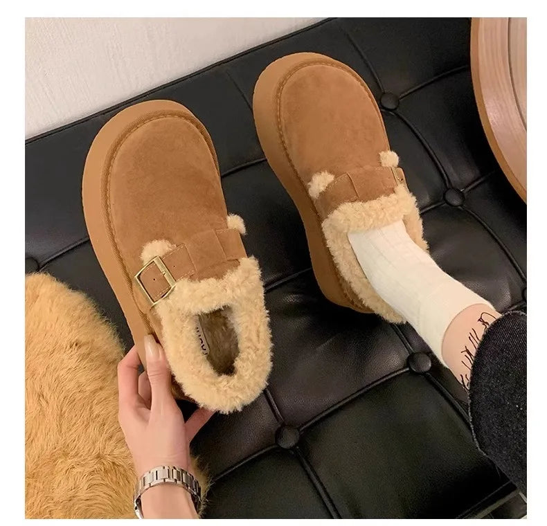 Winter Women's Shoes 2025 NewThick Soled Snow Boots for Women Plus Fleece Thickened Hair Cold Warm Birkenstock Cotton Shoes