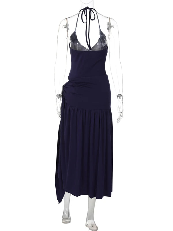 Women Sexy Cut Out Dress Sets Halter Deep V Neck Bodysuit and Tie Maxi Long Skirt Set 2025 Summer Two 2 Piece Vacation Outfits