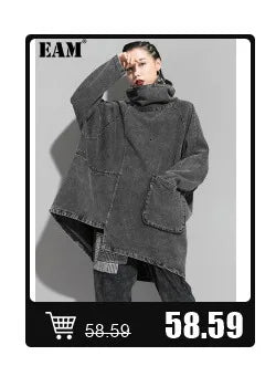 [EAM] High Elastic Waist Blue Back Plaid Denim Long A-line Half-body Skirt Women Fashion Tide New Spring Autumn 2025 1DH8117