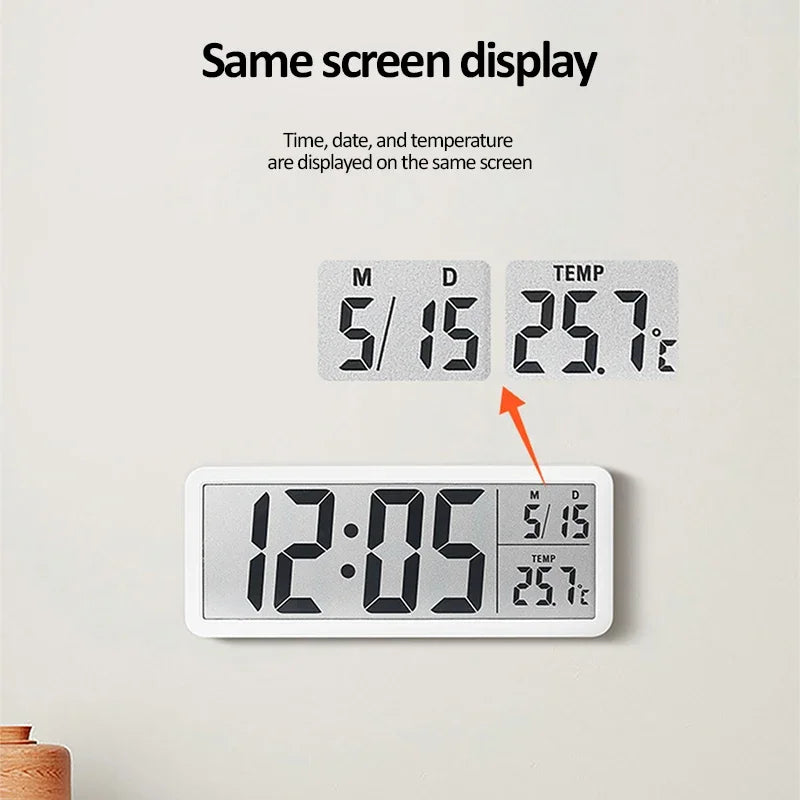 LCD Digital Wall Clock Time with Date Temperature Display Electronic Alarm Clock Modern Table Clock for Bedroom Home Decoration
