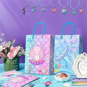 84pcs Mermaid Party Favors for Boys and Girls with Mermaid Birthday Rings Keychain Slap Bracelets Bags Hair Clips Necklace etc