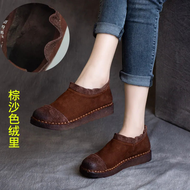 Careaymade-Genuine leather big size women's shoes,pure handmade Winter plush soft thick warm cotton boots women antiskid shoes