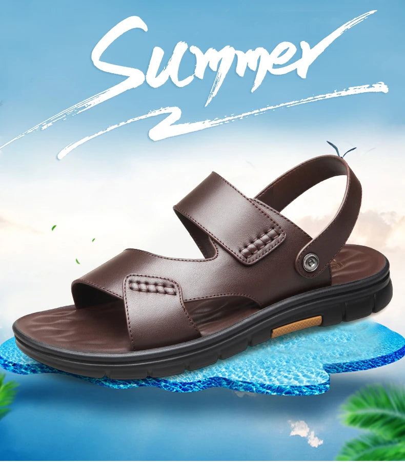 Laorentou Genuine Leather Summer Casual Beach Shoes, Cowhide Soft Soles, Anti Slip, Dual-Purpose Sandals for External Wear2050606
