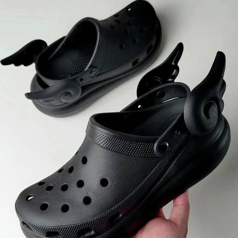 2pcs Lovely Angel Wings Shoes Charms Accessories Black White DIY Shoes Buckle Cartoon Shoes Buckles Decor Removable Shoe Pendant