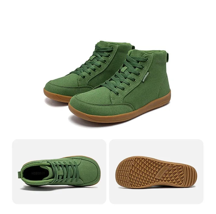 HOBIBEAR Mid-Top Barefoot Shoes Unisex Wide Toe Box Canvas Sneakes Zero Drop Lace Up Outdoor Walking Shoes