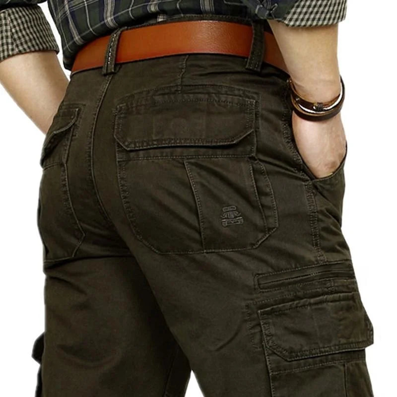 Loose Fit Men's Casual Cotton Work Trousers Outdoor Leisure Pants Multi ket Straight Leg Long Trousers Wear Resistant