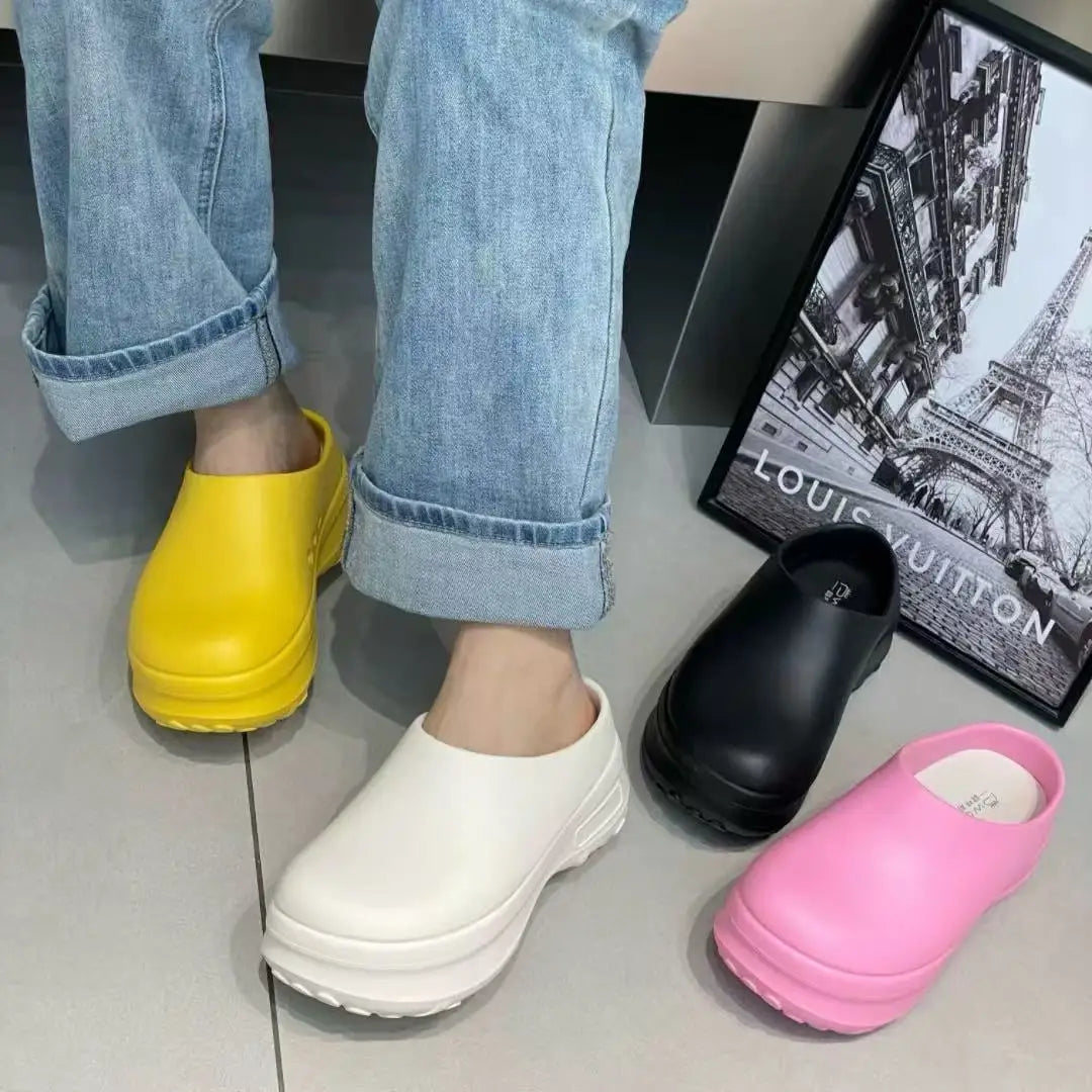 Women's Slippers Minimalist Fashion Air Cushion Soft 5CM Platform Non Slip Sandals Breathable Couple Style Heightened Chef Shoes