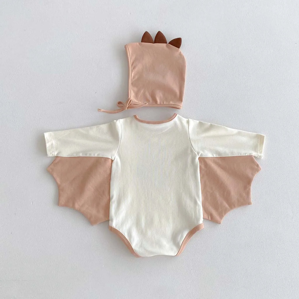 2024 Autumn New Korean Style Infant Onesie: Dragon Print Bodysuit with Hooded Design for Babies, Includes Hat