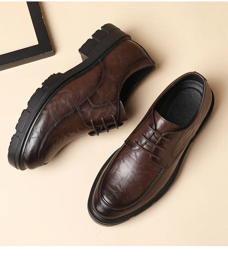 5 8 10 Cm Heel Leather Men's Dress Shoes Fashion Casual New Designer Cowhide Lace-up Platform Wedding Shoes for Man
