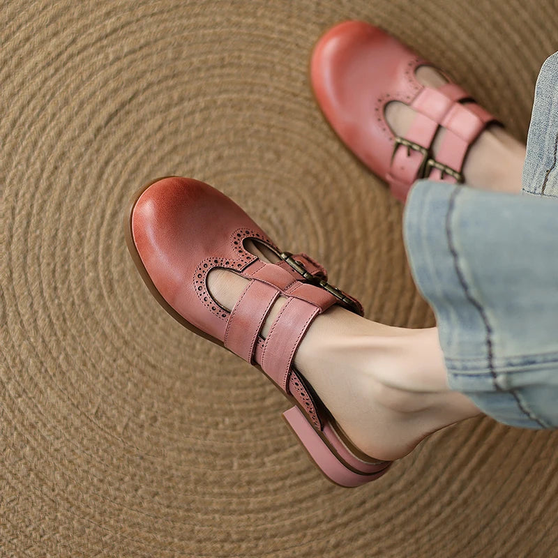 New Fashion Sandal Women Pumps Shoes Sexy Slingback Heels Retro Leather Party Casual Summer Round Toe Shoes Mueller Slippers