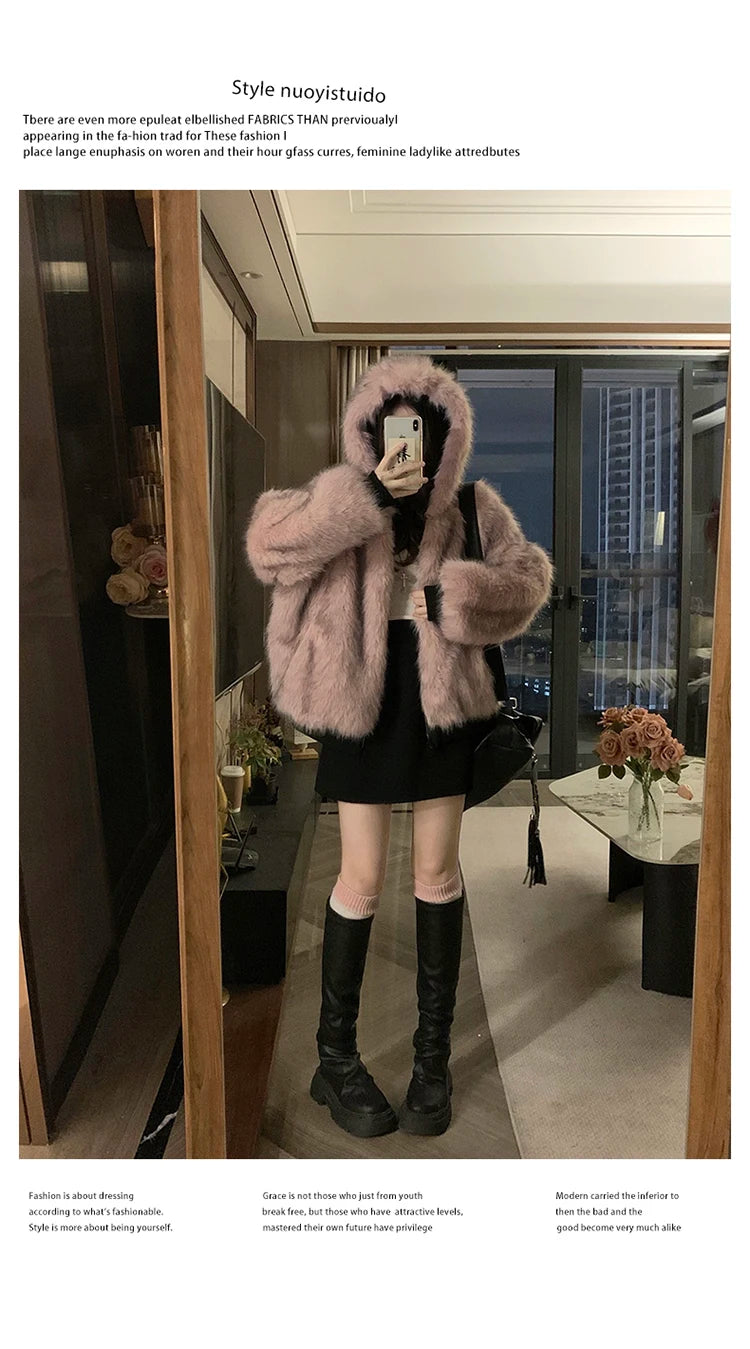 Two-sided Wear Imitation Mink Velvet Fur Hooded Cotton Padded Jacket Fashion New Winter Jackets Women's Short Loose Coats Trend